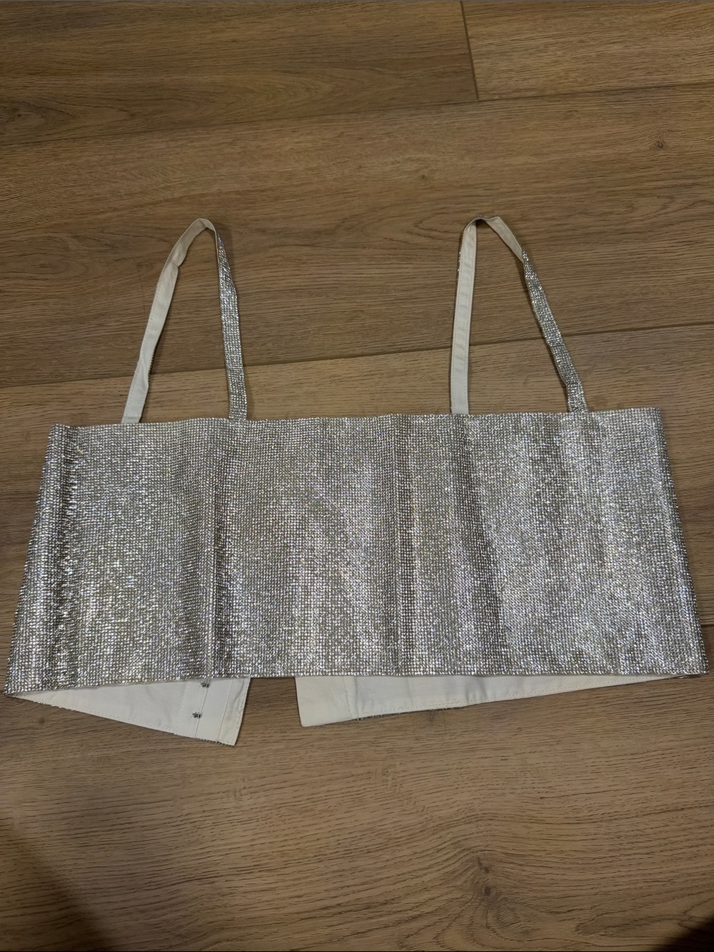 12th Tribe Silver Sequin Strapless Crop Top with Straps
